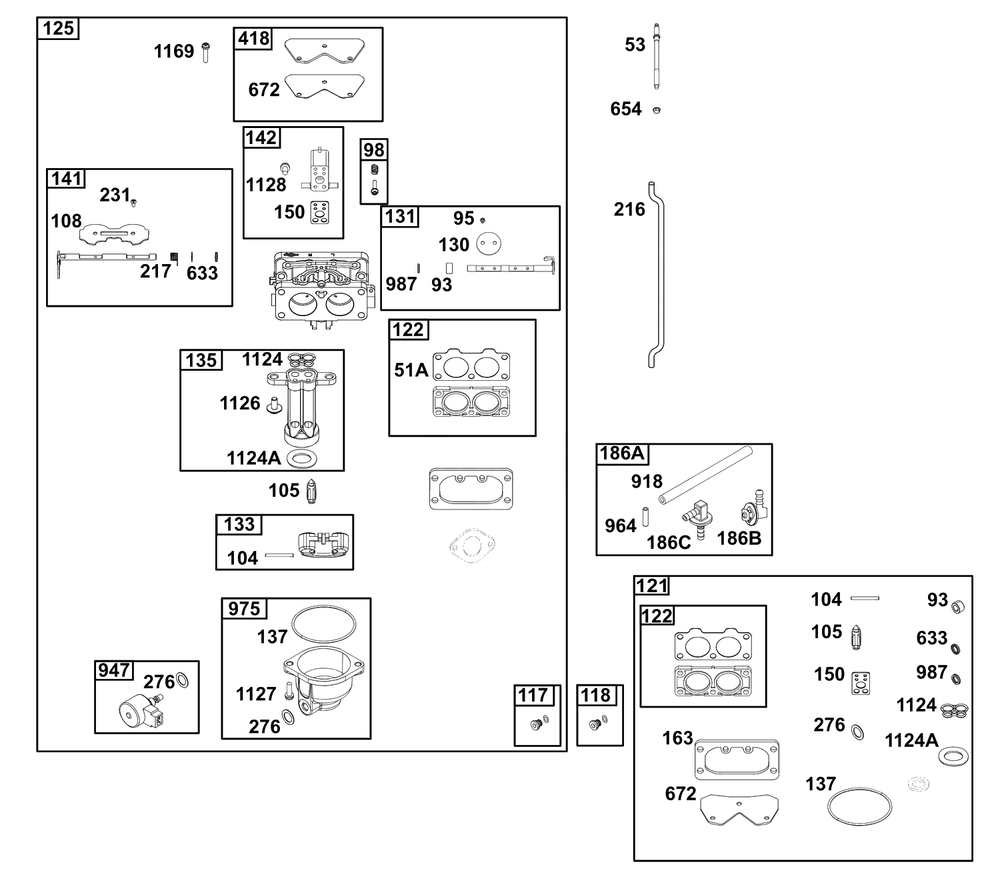 Carburetor Group Diagram and Parts List for 49T877-0055-Z1  Briggs and Stratton Engine